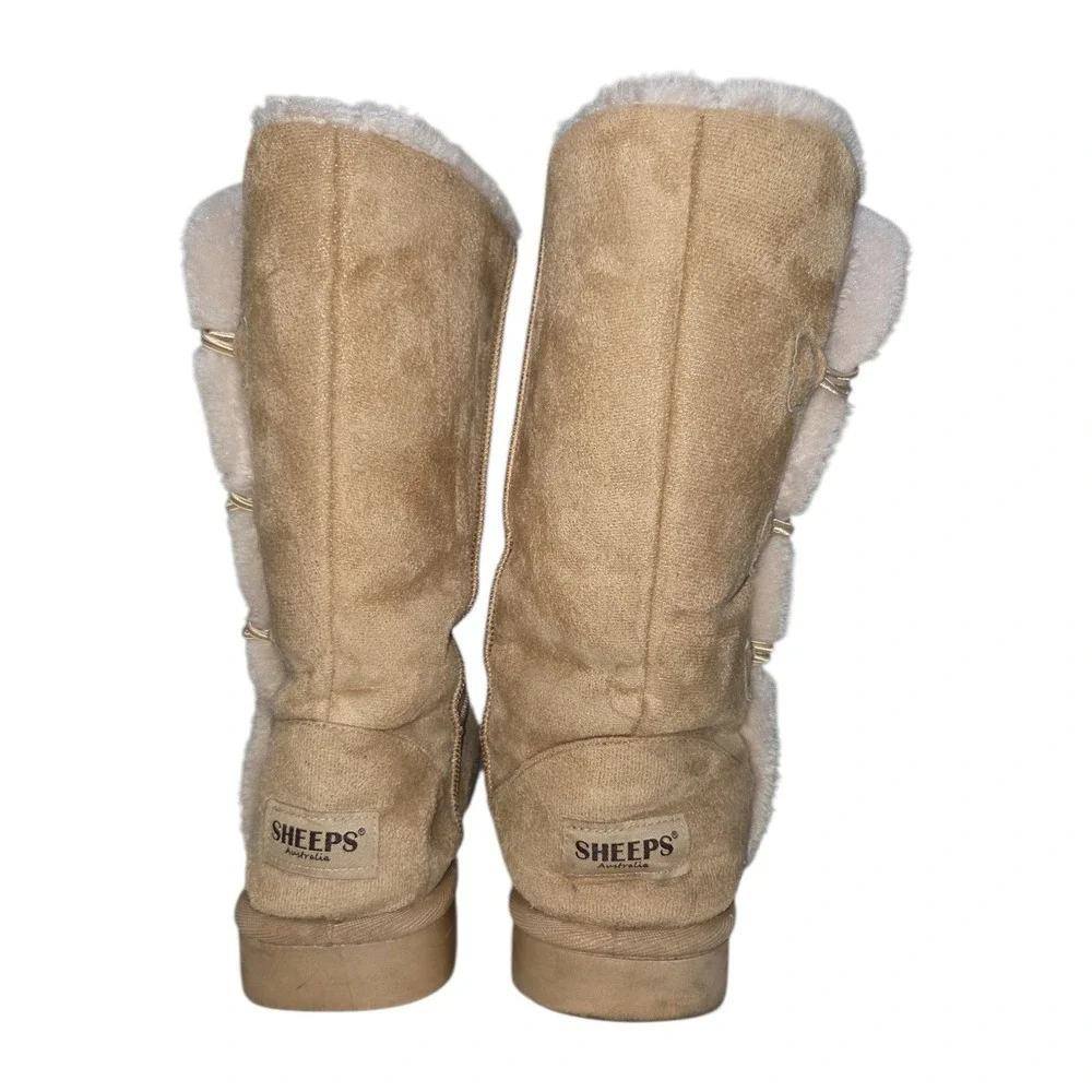 Sheeps Australia Womens Tall Winter Boots Tan Suede Faux Fur 3-Button Size 10